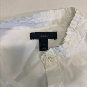 J. Crew White Casual Button Down Shirt Crisp Cotton with rRuffle Details